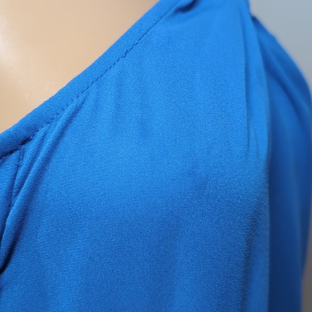 Halston Blue Cold Shoulder Blouse Womens Size XL Long Sleeve Twist Halter Top - Picture 10 of 14